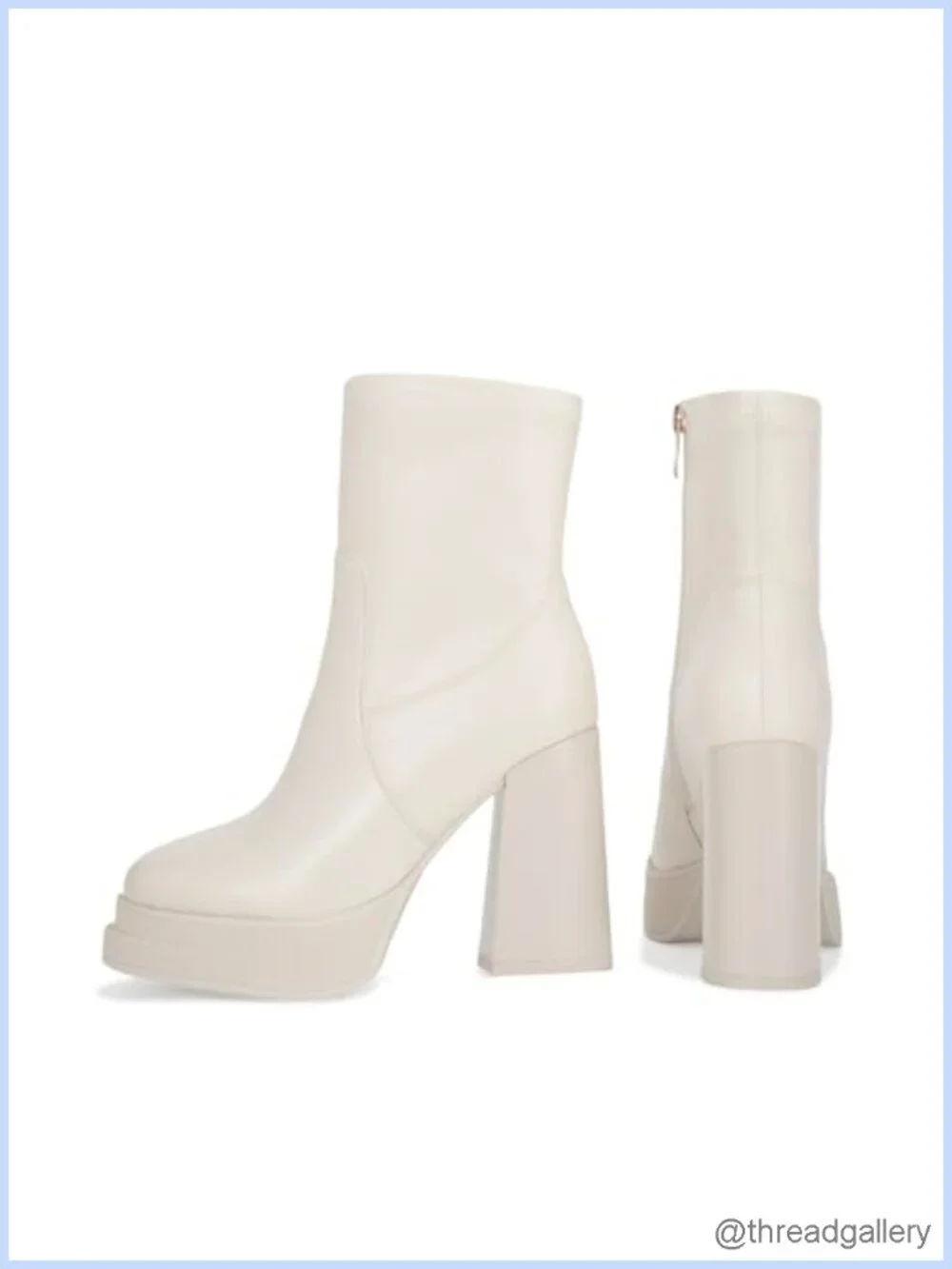 Chunky High Heel Platform Ankle Boots Square Toe Stretchy Combat Booties PU